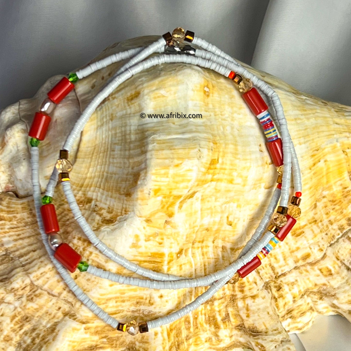 Ani White Heishi & Coral Waist Bead