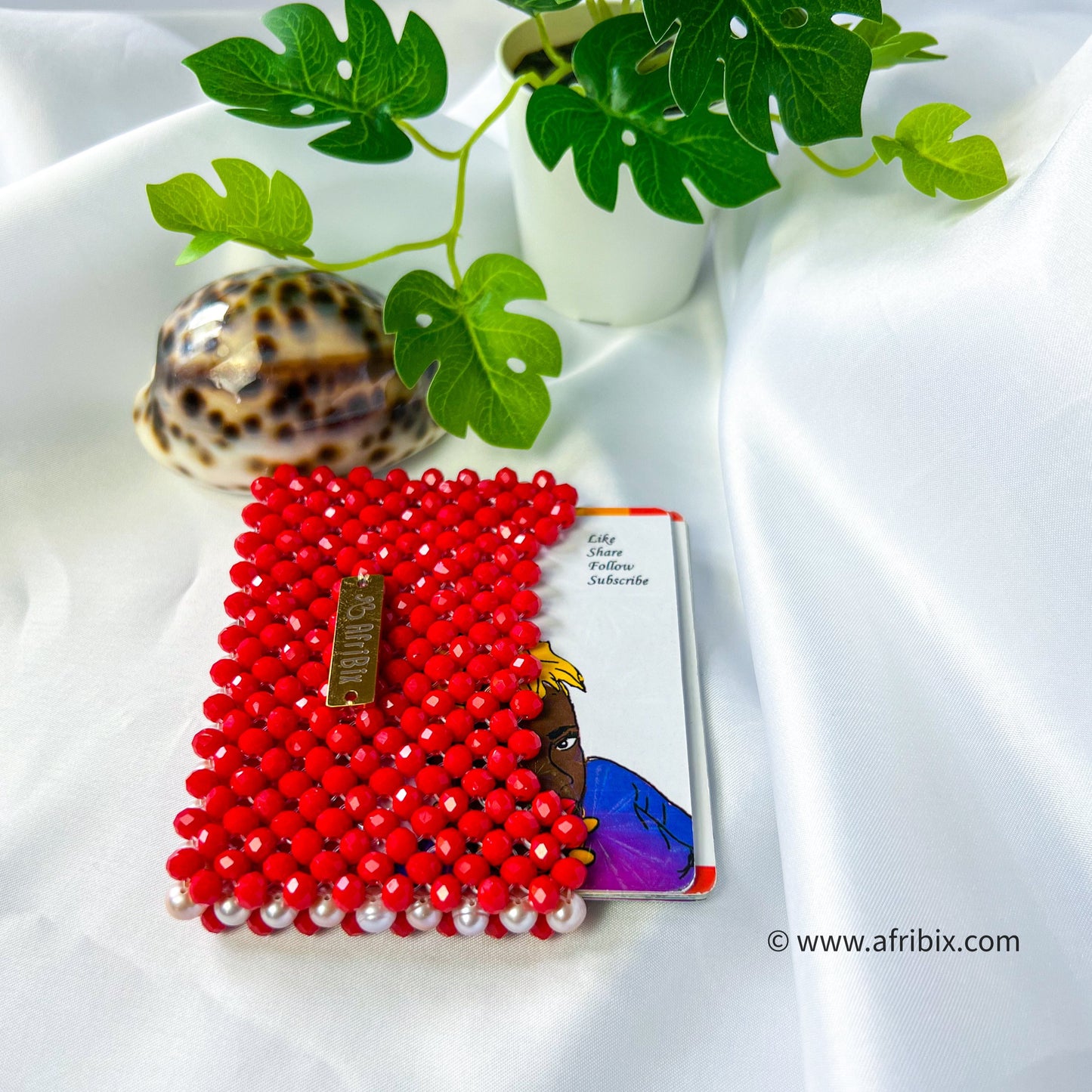 Freshwater Pearl & Red Crystal Bead Business Card and Credit Card Holder
