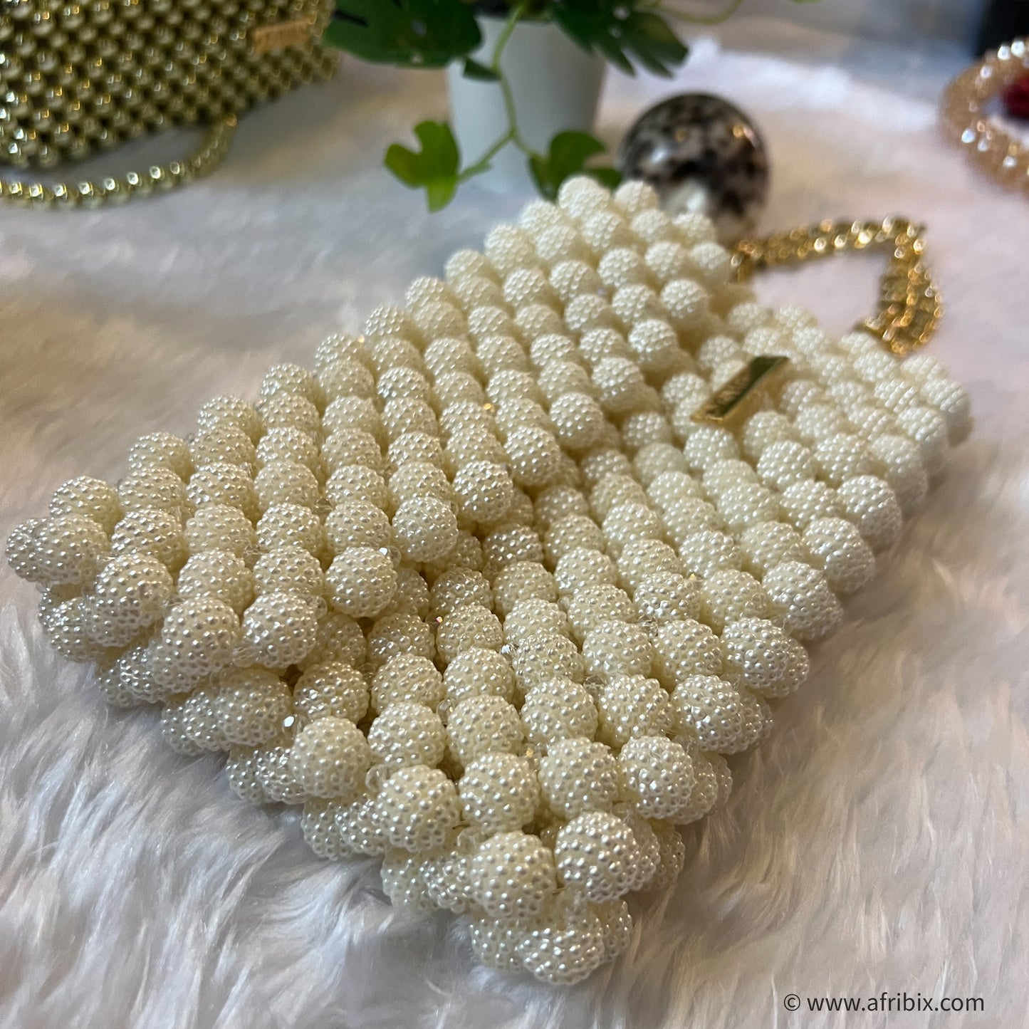 Ivory Cream Pearl and Crystal Clutch Purse Dinner Hand Bag