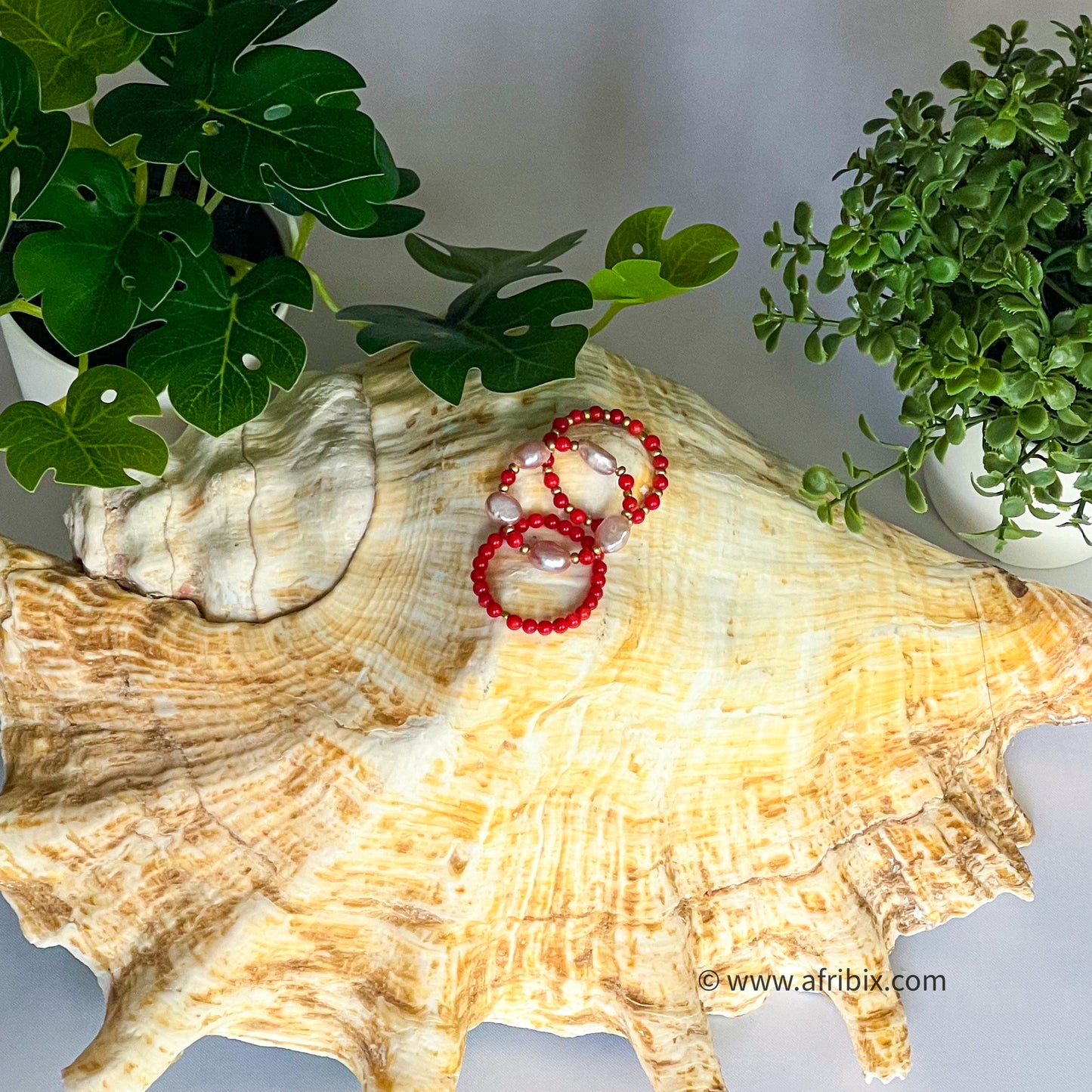Pearl and Coral 3-piece ring set