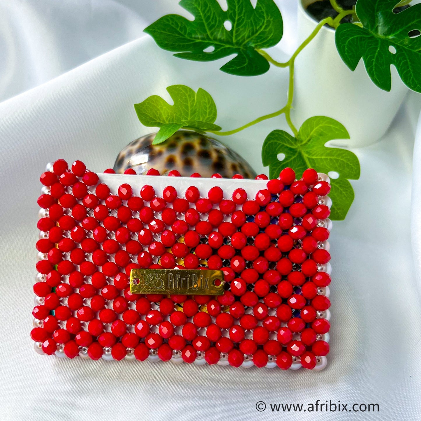 Freshwater Pearl & Red Crystal Bead Business Card and Credit Card Holder