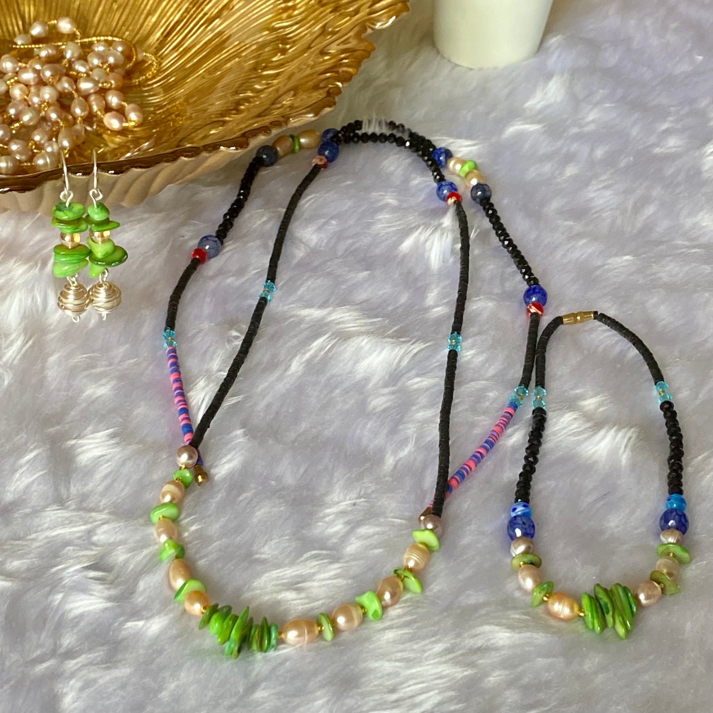 Ali Freshwater Pearl Heishi Semi-Precious Stones Waist Bead Set