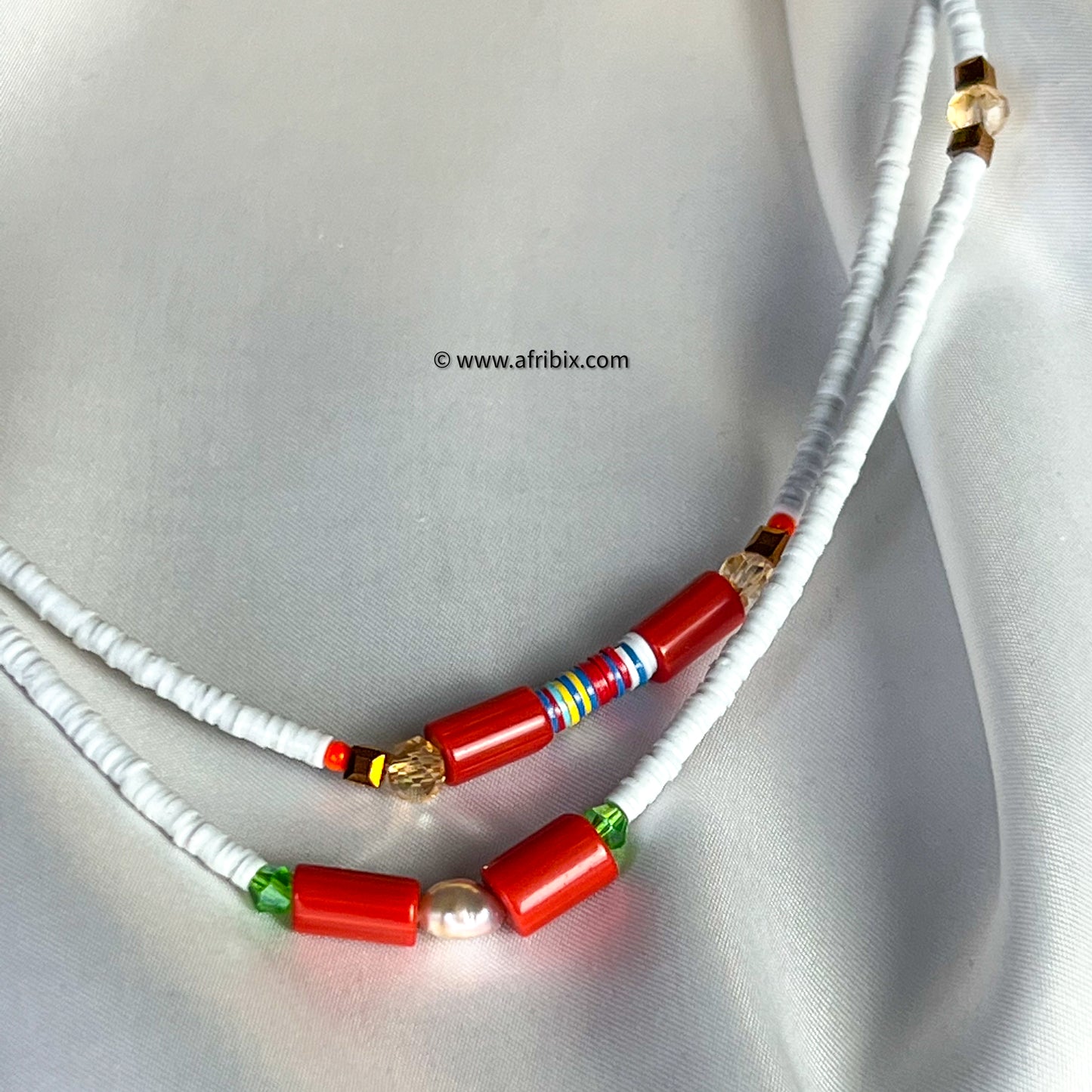 Ani White Heishi & Coral Waist Bead
