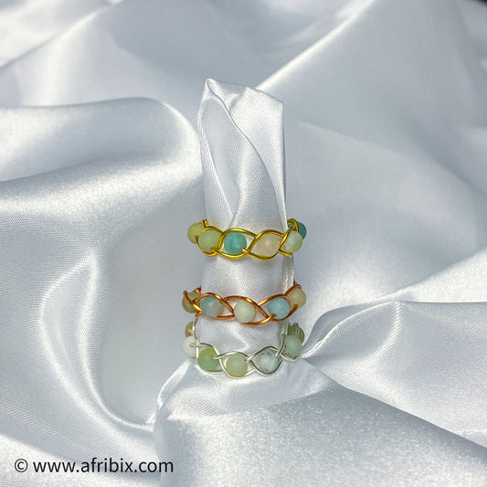 Natural Amazonite Braided Woven Ring
