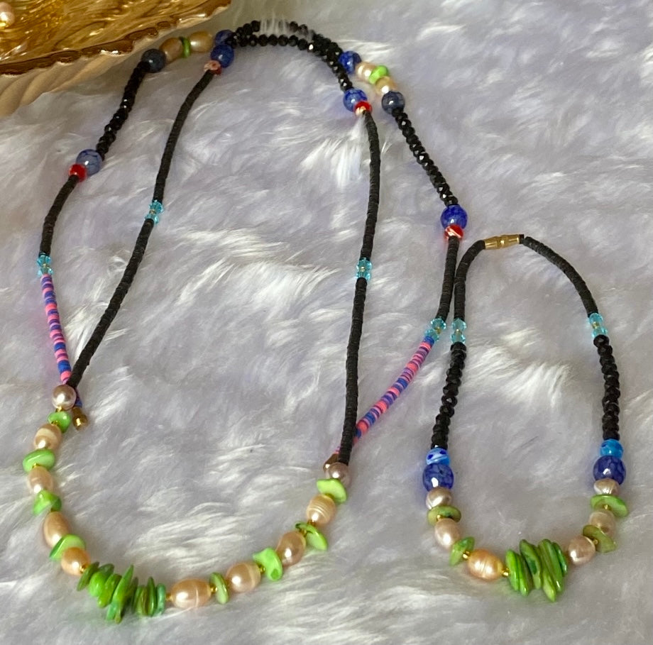 Ali Freshwater Pearl Heishi Semi-Precious Stones Waist Bead Set