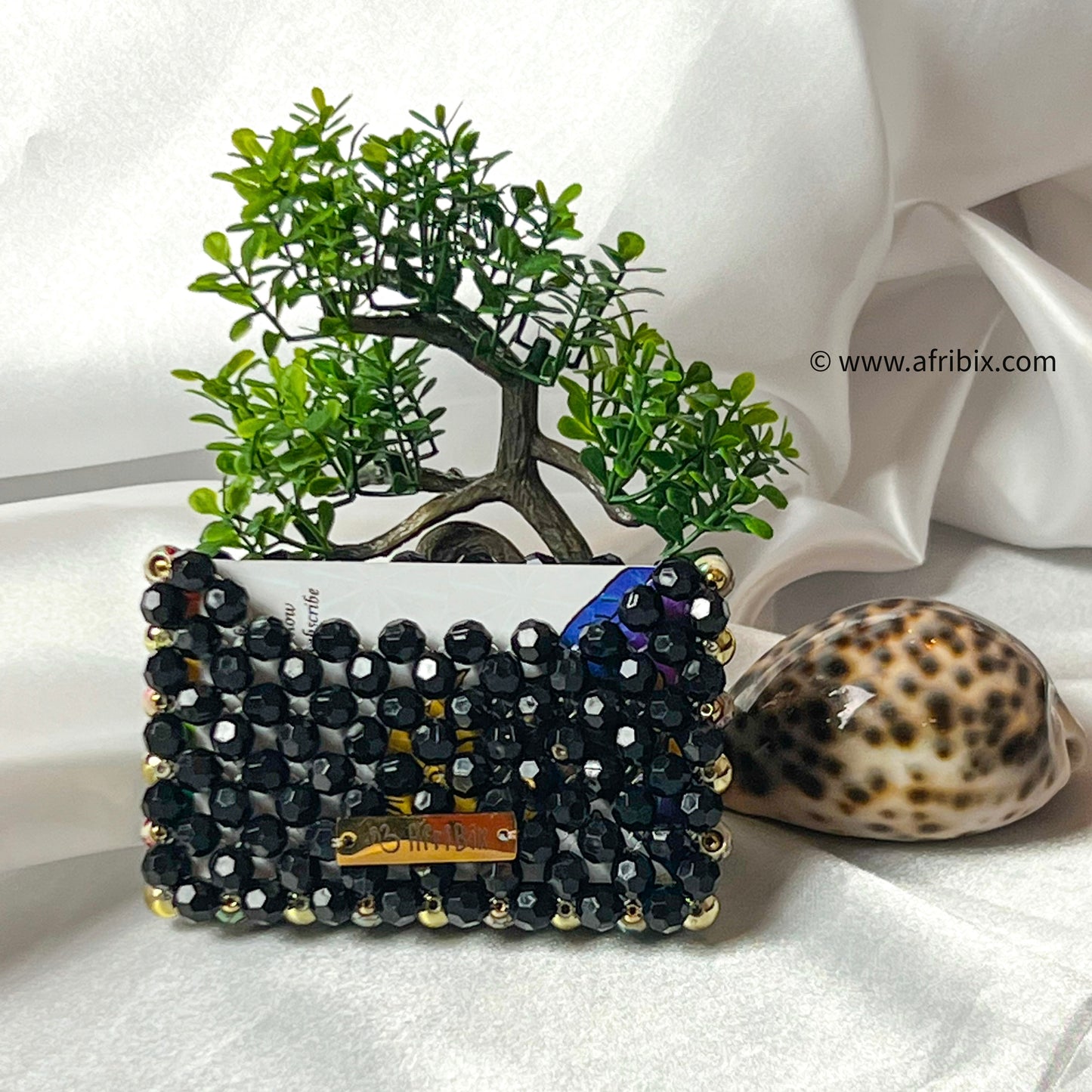 Black Crystal Bead Business Card and Credit Card Holder