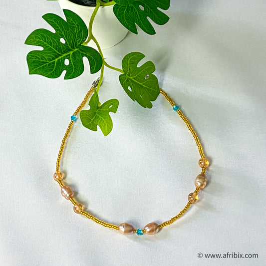 Ifunaya Gold and Blue Pearl Anklet