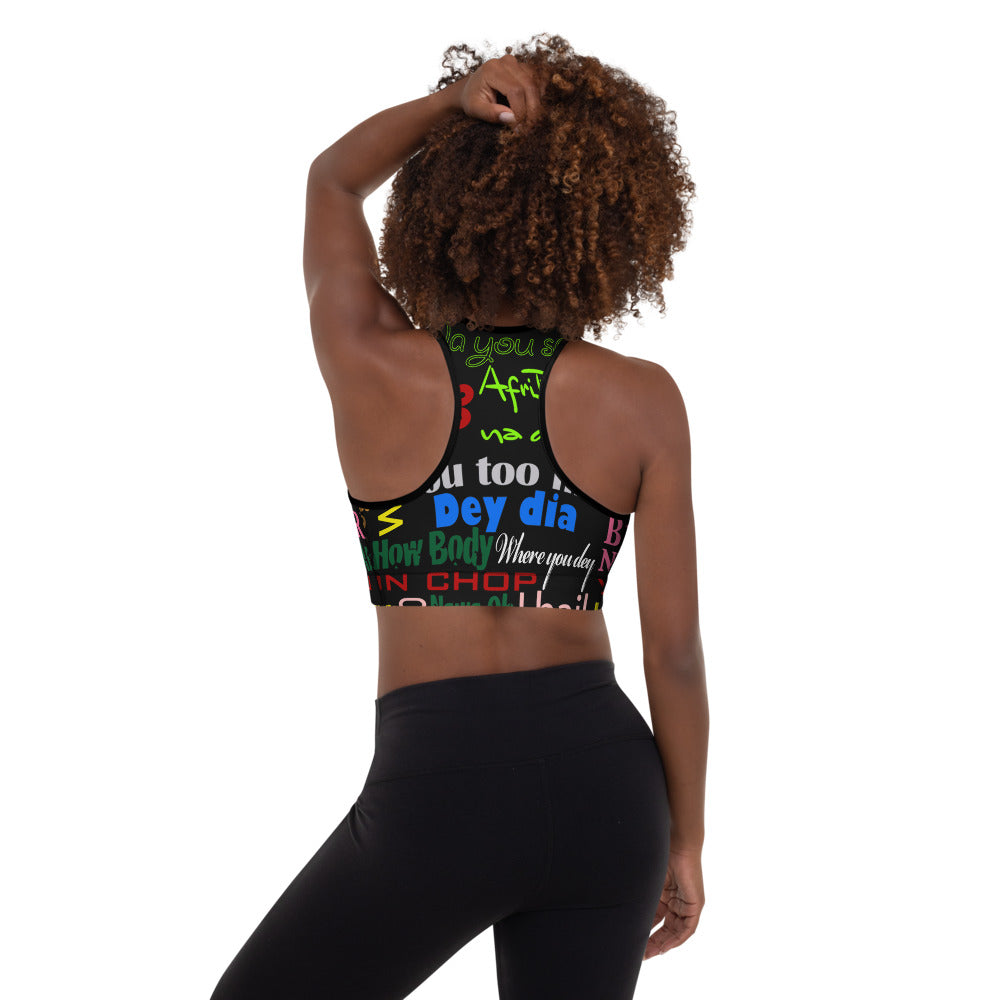 AfriBix Pidgin Print Padded Sports Bra