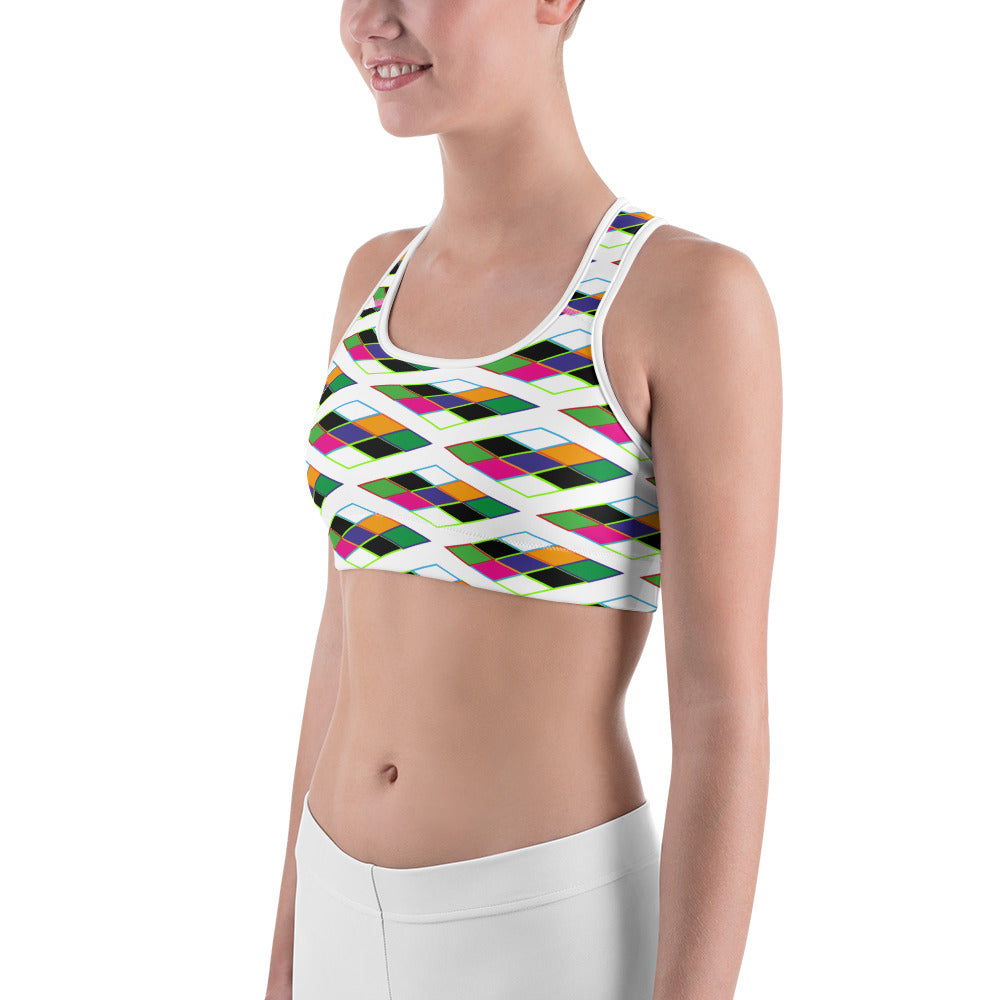 Pyramid Print Sports Bra - Snow