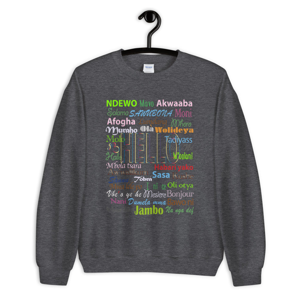 AfriBix Hello Print Crew Neck Long Sleeve Pullover Unisex Sweatshirt