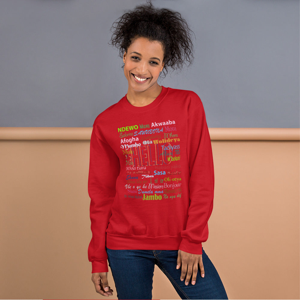 AfriBix Hello Print Crew Neck Long Sleeve Pullover Unisex Sweatshirt