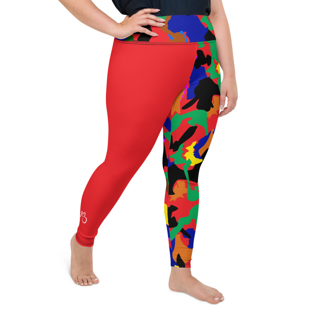 AfriBix Camo Print Patch Plus Size High Waist Leggings - Red