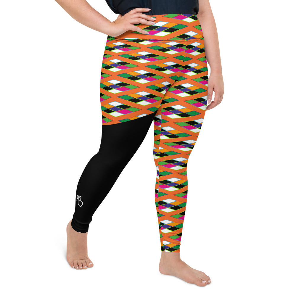 AfriBix Pyramid Print Fringe Plus Size High Waist Leggings - Orange