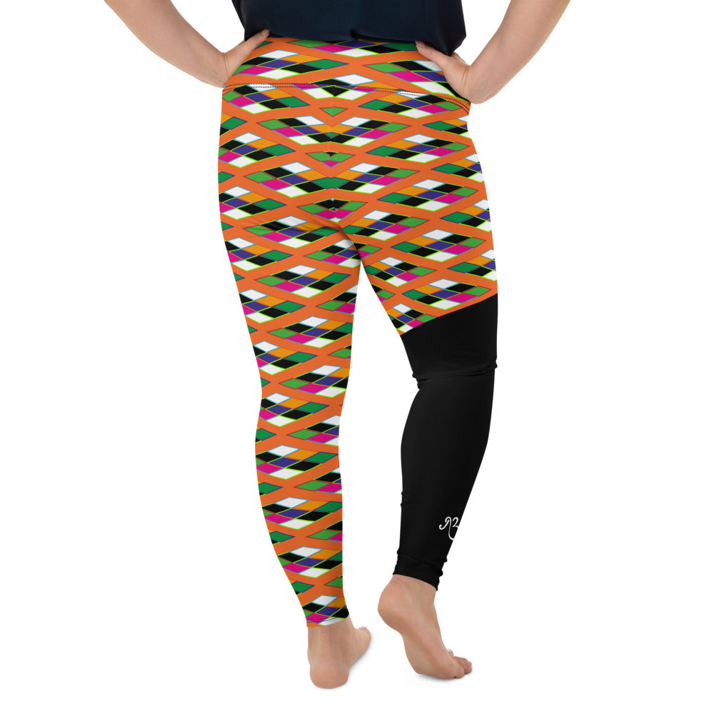 AfriBix Pyramid Print Fringe Plus Size High Waist Leggings - Orange