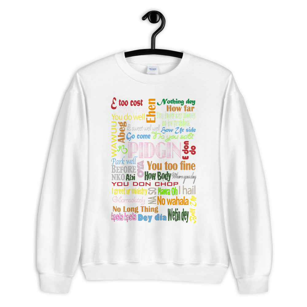AfriBix Pidgin Print Unisex Crew Neck Long Sleeve Pullover Sweatshirt