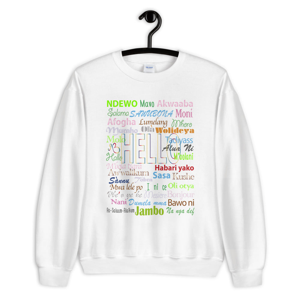 AfriBix Hello Print Crew Neck Long Sleeve Pullover Unisex Sweatshirt