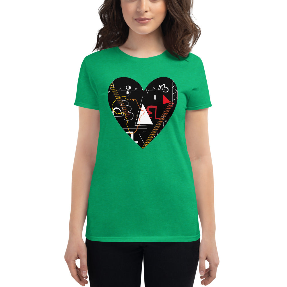 Linear Print Heart Women's Short Sleeve T-shirt