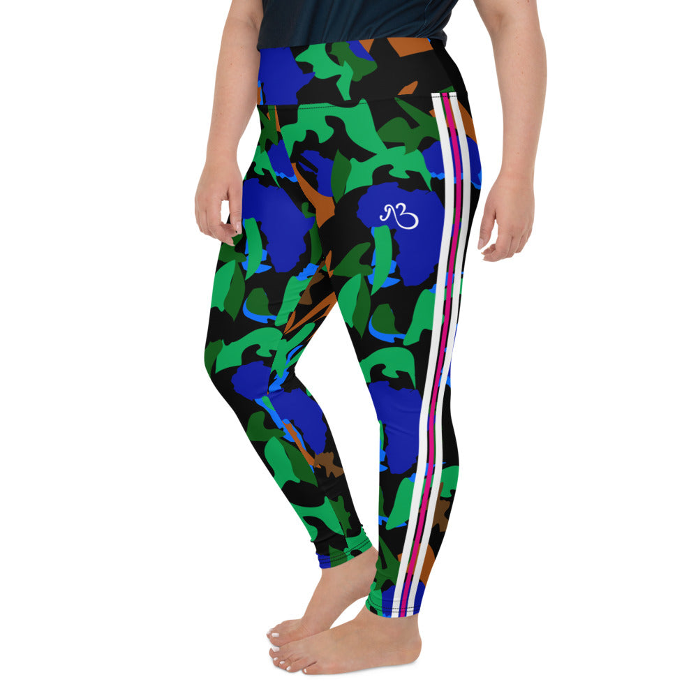 AfriBix Camo Print Plus Size High Waist Leggings - Black