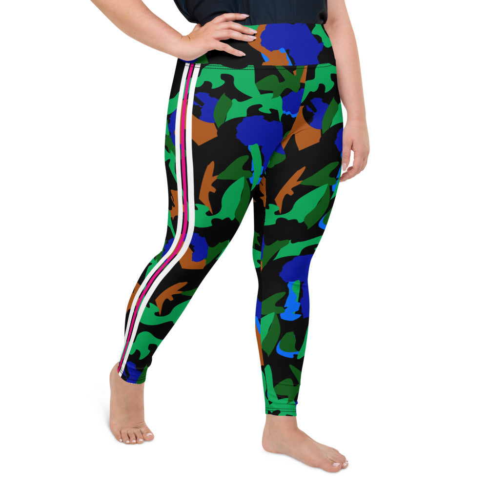 AfriBix Camo Print Plus Size High Waist Leggings - Black