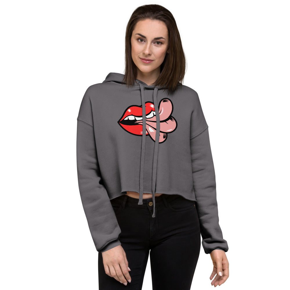 'Cheeky' Mouth & Tongue Crop Hoodie