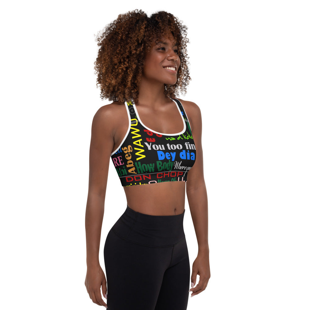 AfriBix Pidgin Print Padded Sports Bra
