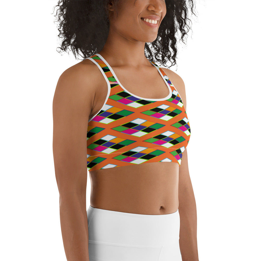 Pyramid Print Sports Bra - Orange