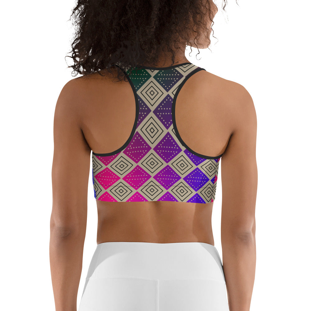 Box Print Sports Bra