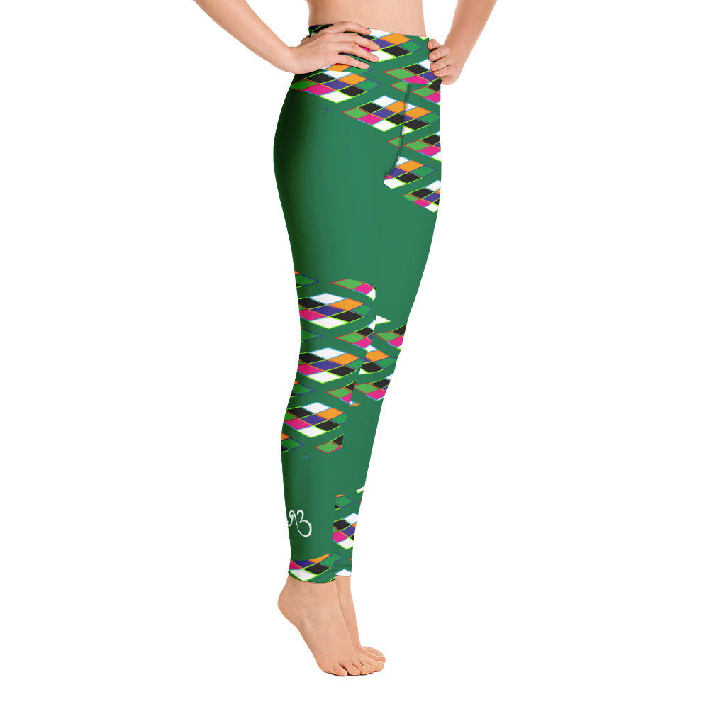 Pyramid Print Patch Leggings - Leaf