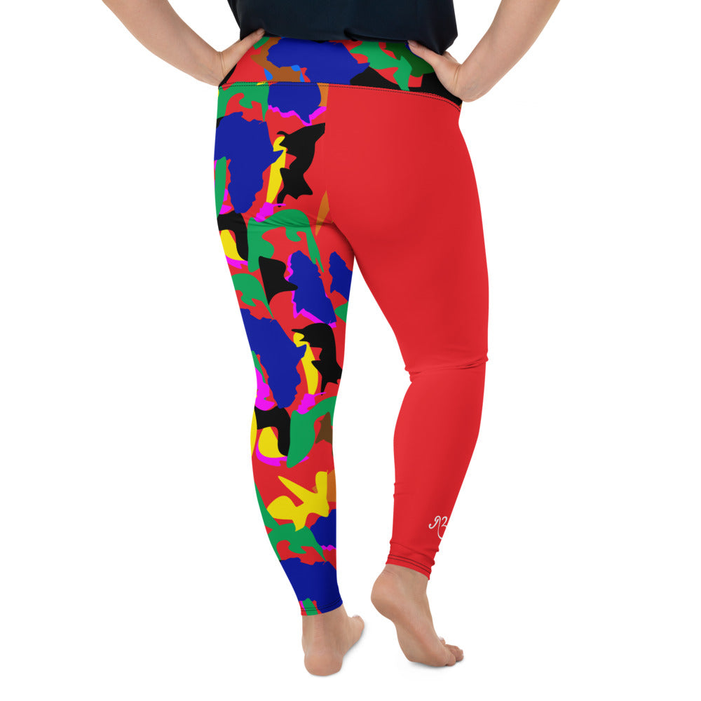 AfriBix Camo Print Patch Plus Size High Waist Leggings - Red