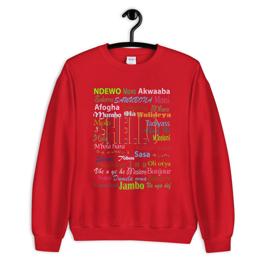 AfriBix Hello Print Crew Neck Long Sleeve Pullover Unisex Sweatshirt