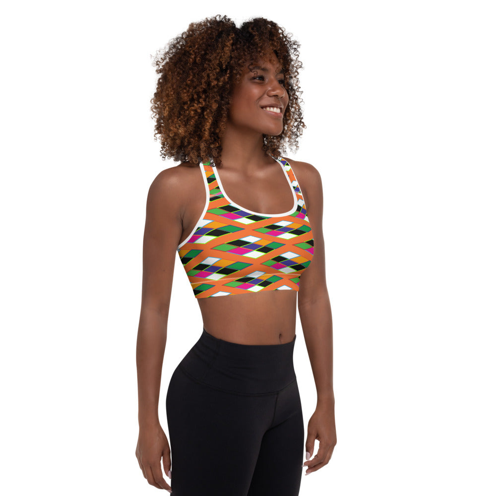 Pyramid Print Padded Sports Bra - Orange