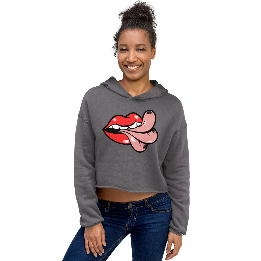 'Cheeky' Mouth & Tongue Crop Hoodie