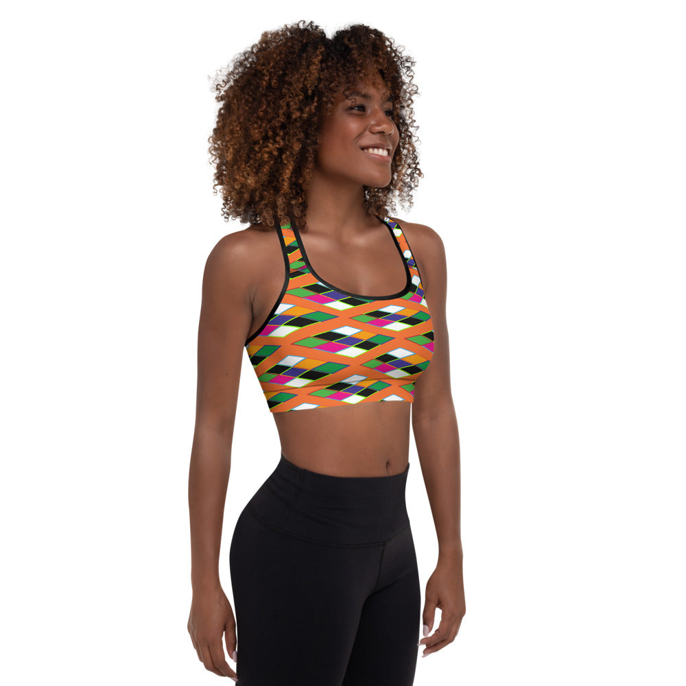 Pyramid Print Padded Sports Bra - Orange