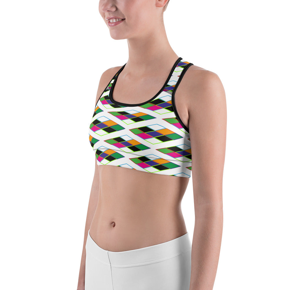 Pyramid Print Sports Bra - Snow