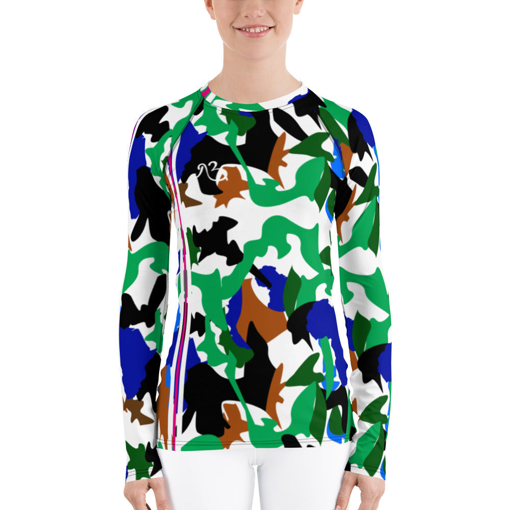 AfriBix Camo Print Women's Rash Guard - white
