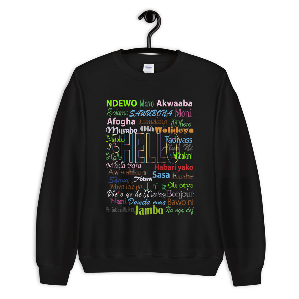 AfriBix Hello Print Crew Neck Long Sleeve Pullover Unisex Sweatshirt