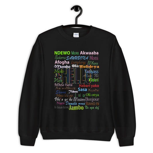 AfriBix Hello Print Crew Neck Long Sleeve Pullover Unisex Sweatshirt