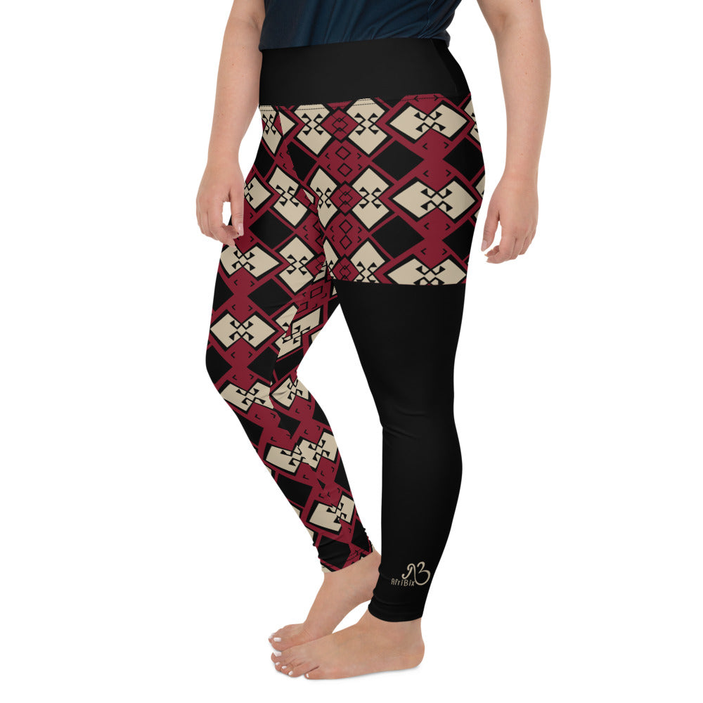 AfriBix Aztek Print Plus Size High Waist Leggings - Ruby