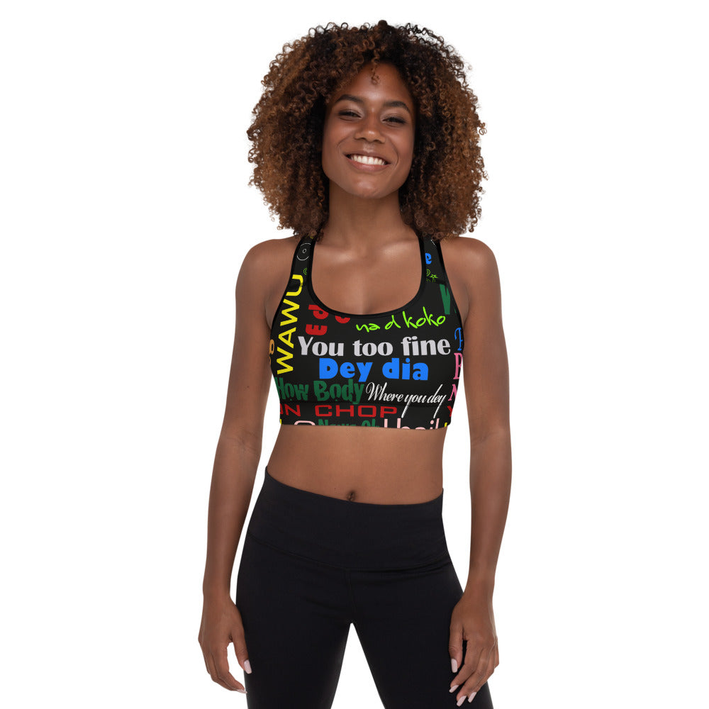 AfriBix Pidgin Print Padded Sports Bra