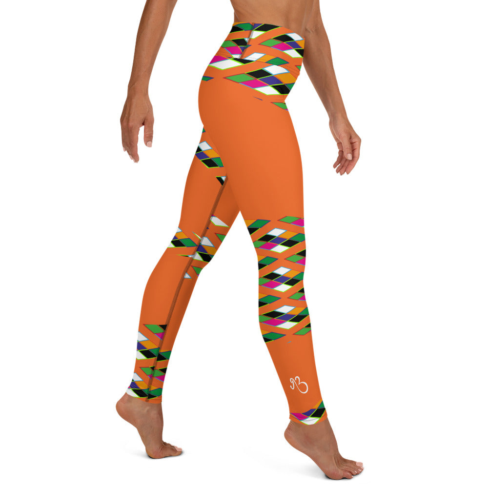 Pyramid Print Fringe Leggings - Orange