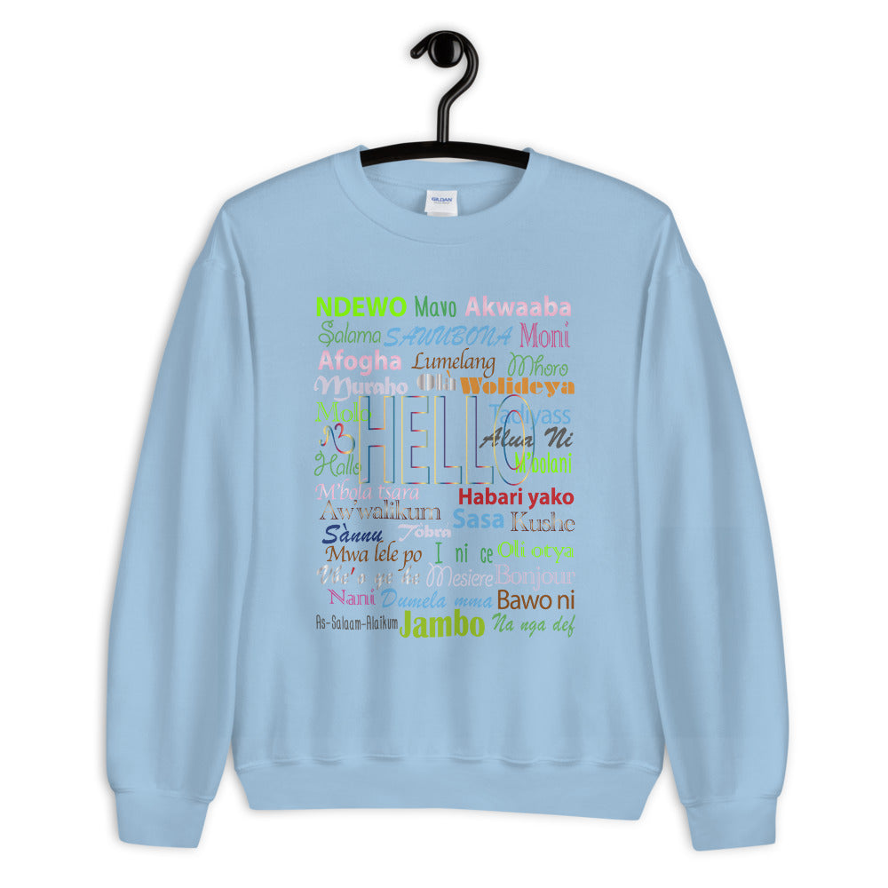 AfriBix Hello Print Crew Neck Long Sleeve Pullover Unisex Sweatshirt