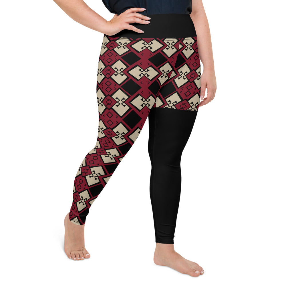AfriBix Aztek Print Plus Size High Waist Leggings - Ruby