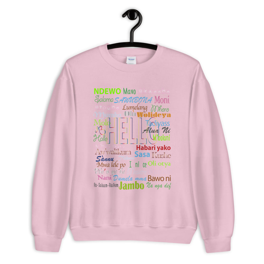 AfriBix Hello Print Crew Neck Long Sleeve Pullover Unisex Sweatshirt