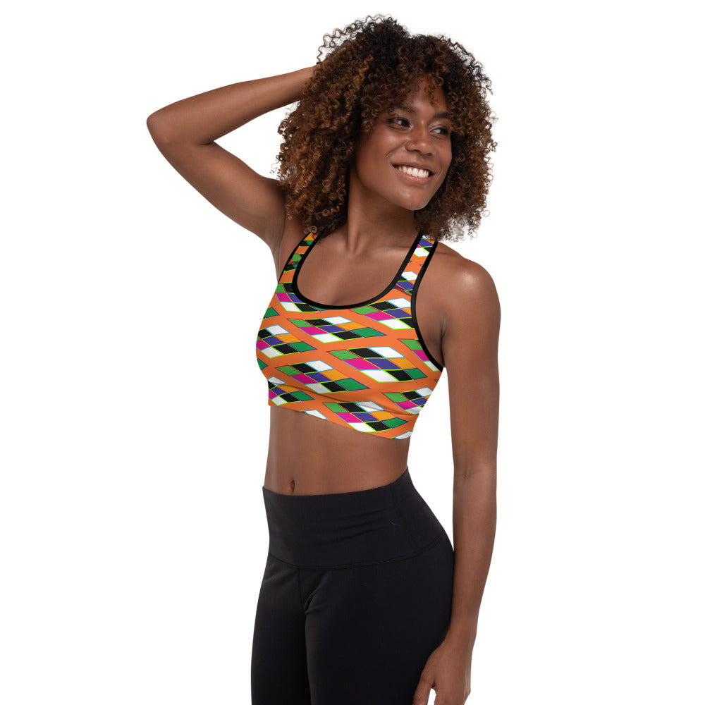 Pyramid Print Padded Sports Bra - Orange