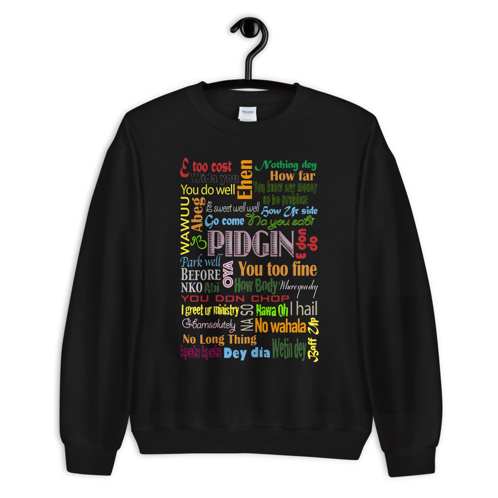 AfriBix Pidgin Print Unisex Crew Neck Long Sleeve Pullover Sweatshirt