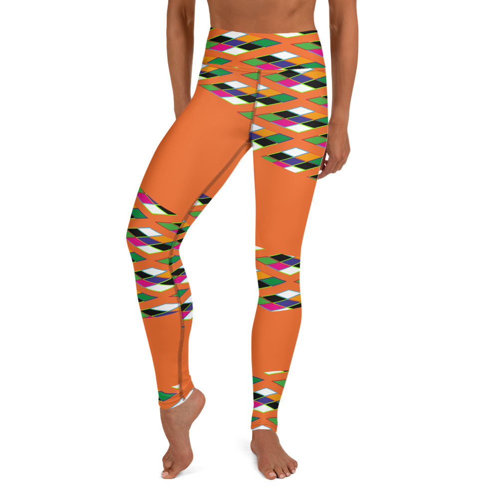 Pyramid Print Fringe Leggings - Orange