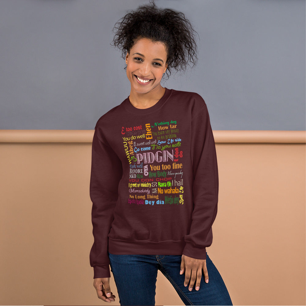 AfriBix Pidgin Print Unisex Crew Neck Long Sleeve Pullover Sweatshirt