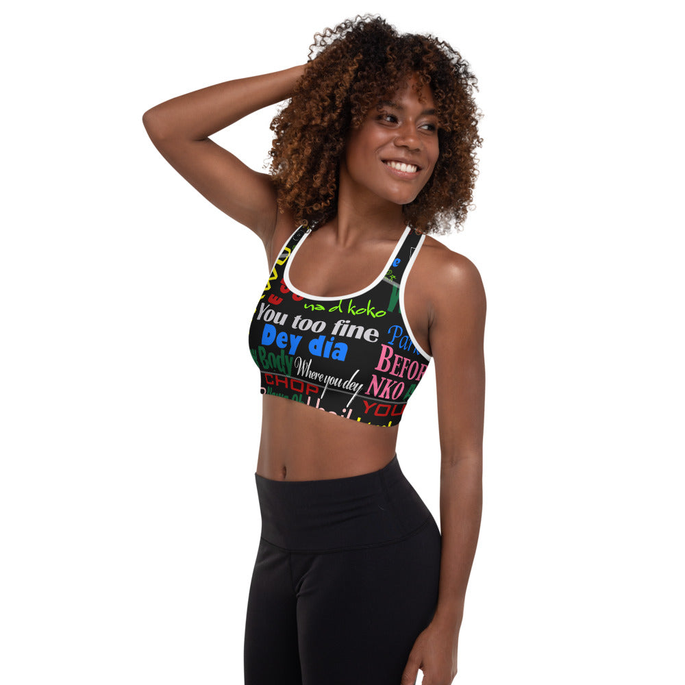 AfriBix Pidgin Print Padded Sports Bra