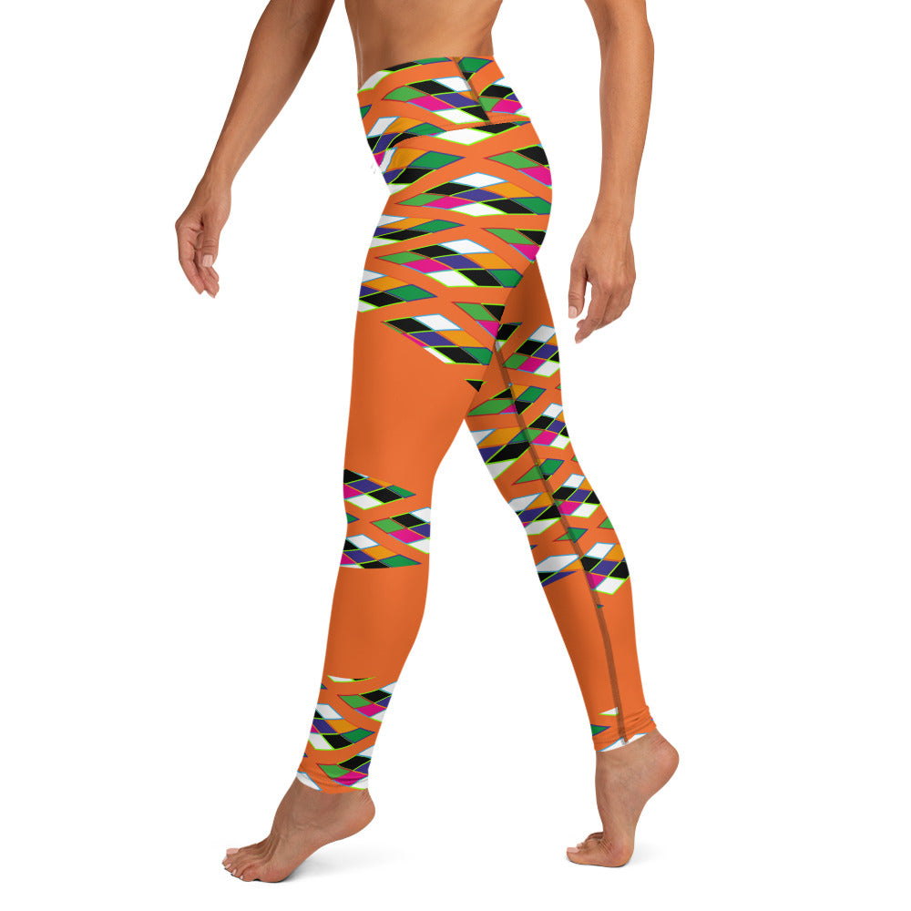 Pyramid Print Fringe Leggings - Orange