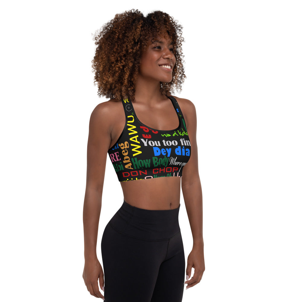 AfriBix Pidgin Print Padded Sports Bra